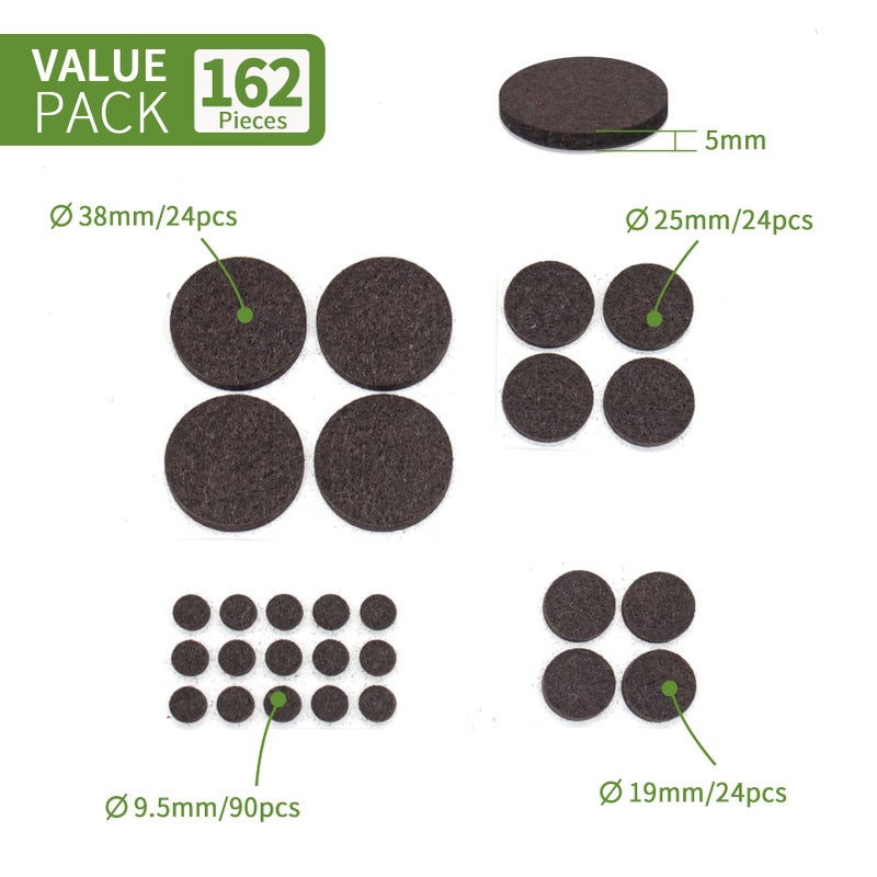 COVERCORNER Felt Furniture Pads for Hardwood Floors 162 PCS, Furniture Pads, Floor Protectors for Hardwood Floors, Felt Pads for Furniture, Round, Dark Brown, Value Pack - Image 2